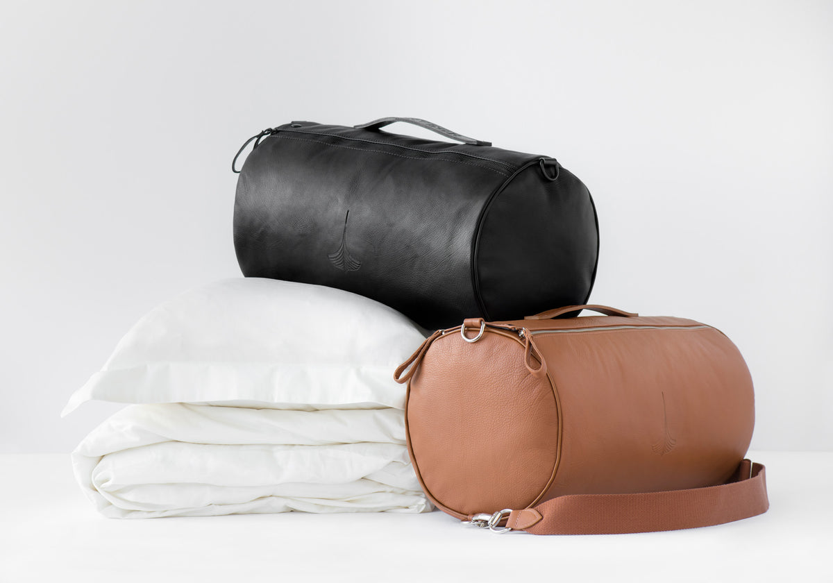 Luxury Travel Bedding Set with Leather Holdall